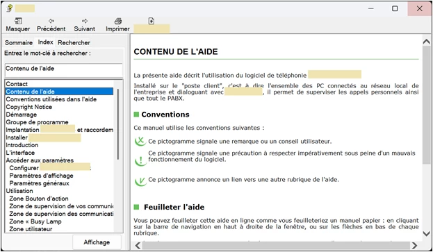 Online help with table of contents, index, and search